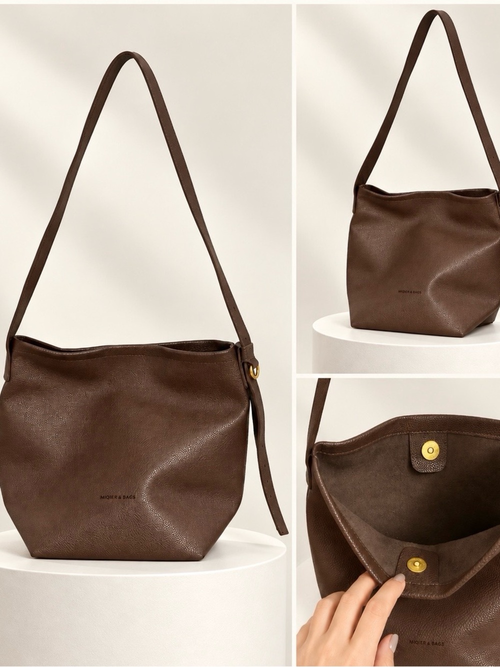 Minimalist Brown Leather Shoulder Bag